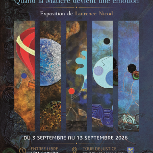 Tableau en relief et pigments par l'artiste Laurence Nicod exposée à la Tour de Justice